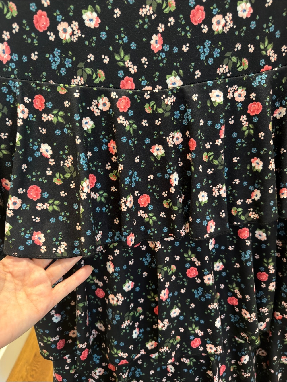 Nuggles floral Tiered Black Dress with Pink Flowers - Picture 3 of 7